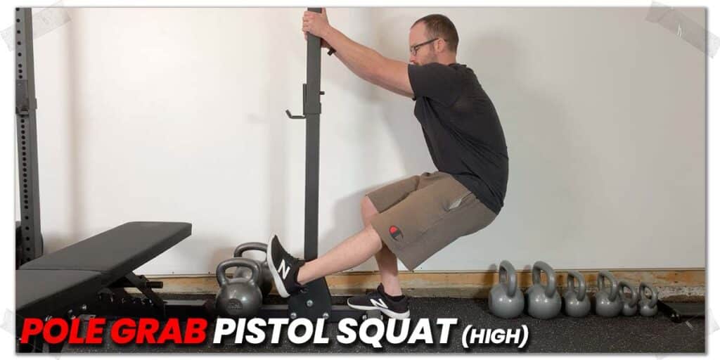 Pole-grab pistol squat