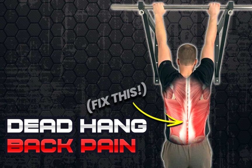 Experiencing back pain while performing the dead hang from a bar