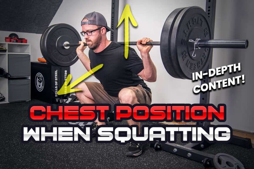 Performing the barbell back squat while keeping the chest upright.