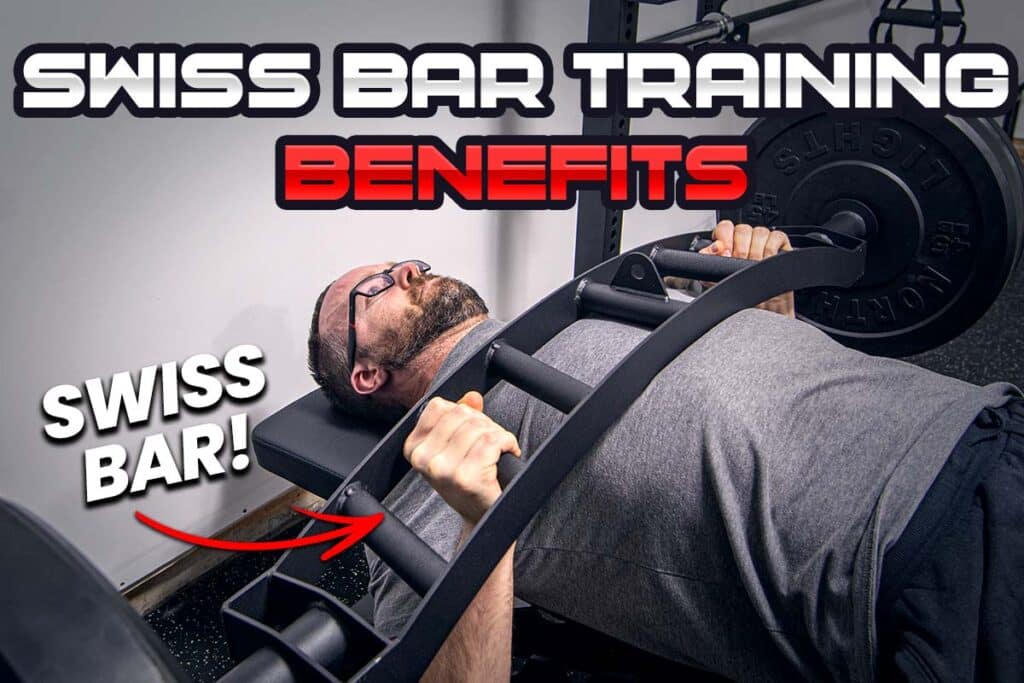 Performing the bench press using a Swiss bar.