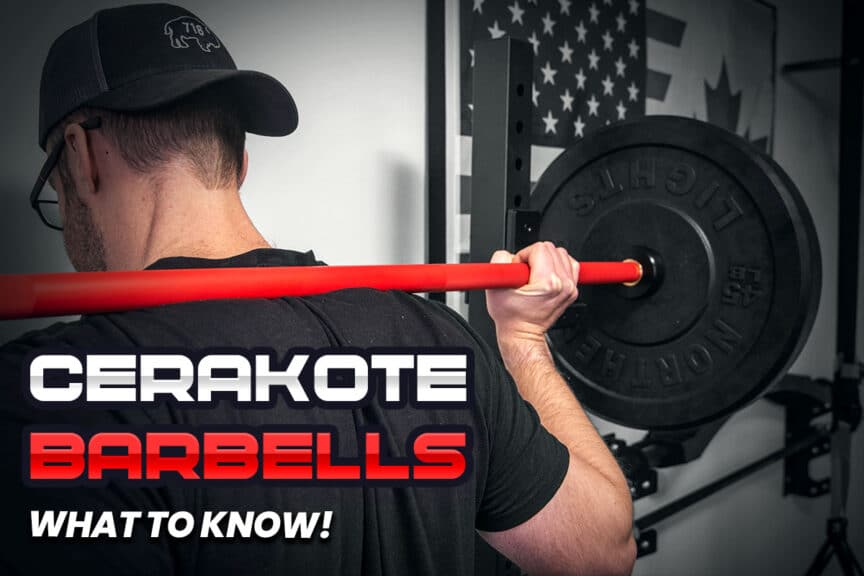 Squatting with a red Cerakote barbell